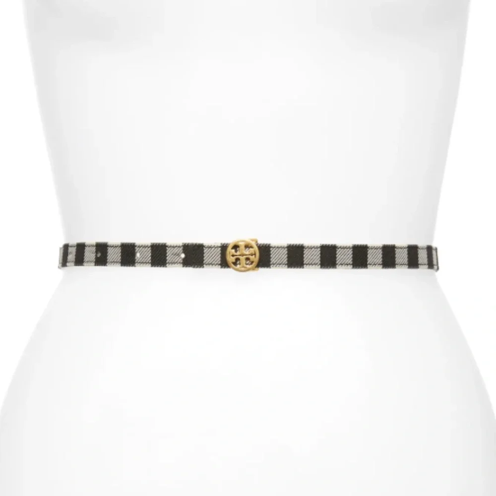 NWT $148 Tory Burch Gingham Skinny Logo Belt in sizes Small and Medium!